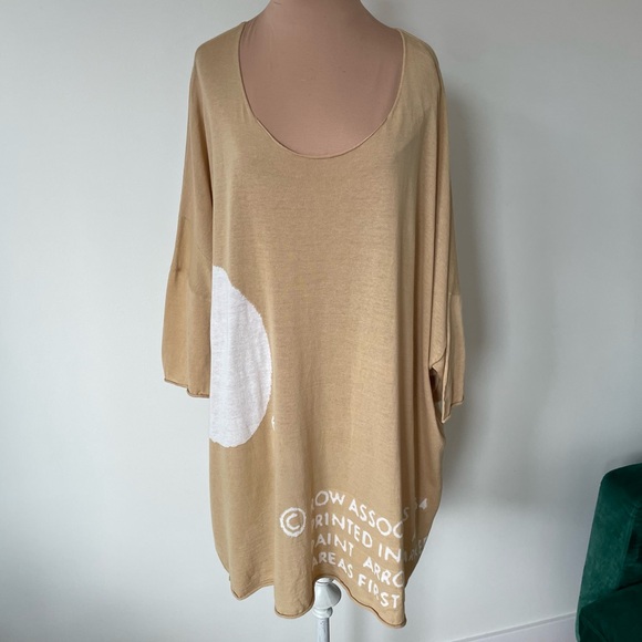RUNDHOLZ BLACK LABEL Tan Cotton Knitted Circle Row Associates Print Tunic Top S - Picture 1 of 12
